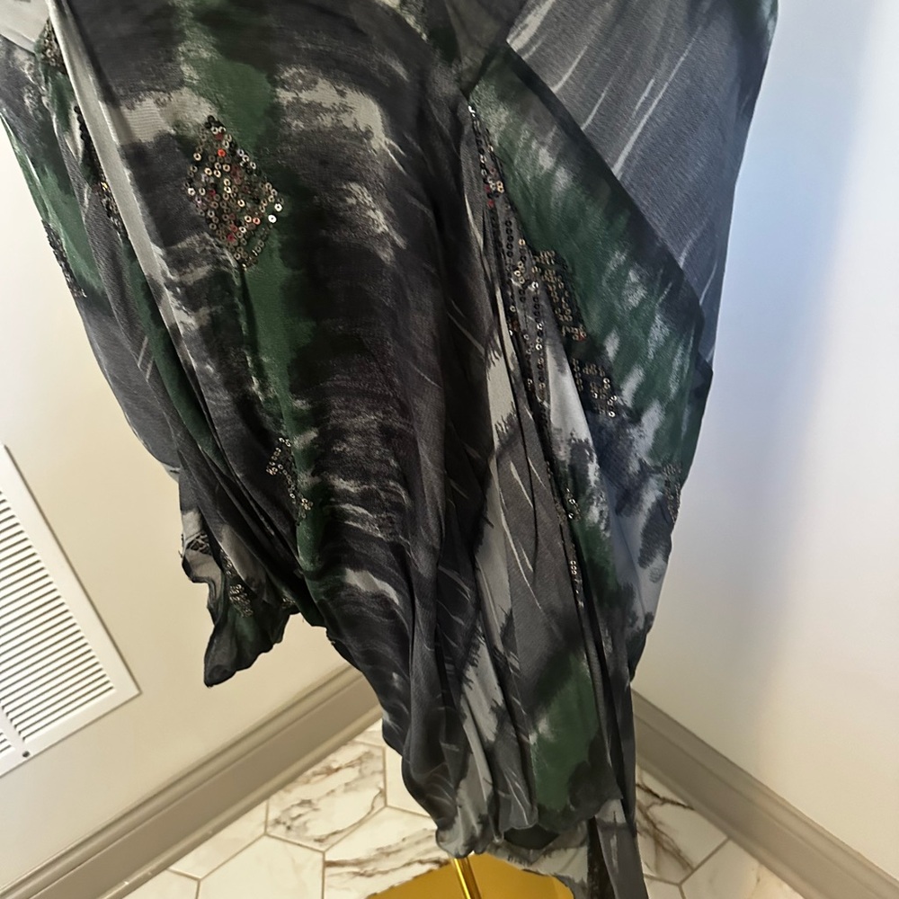 Zara Green & Charcoal Watercolor-Print Sleeveless Dress - Picture 5 of 5